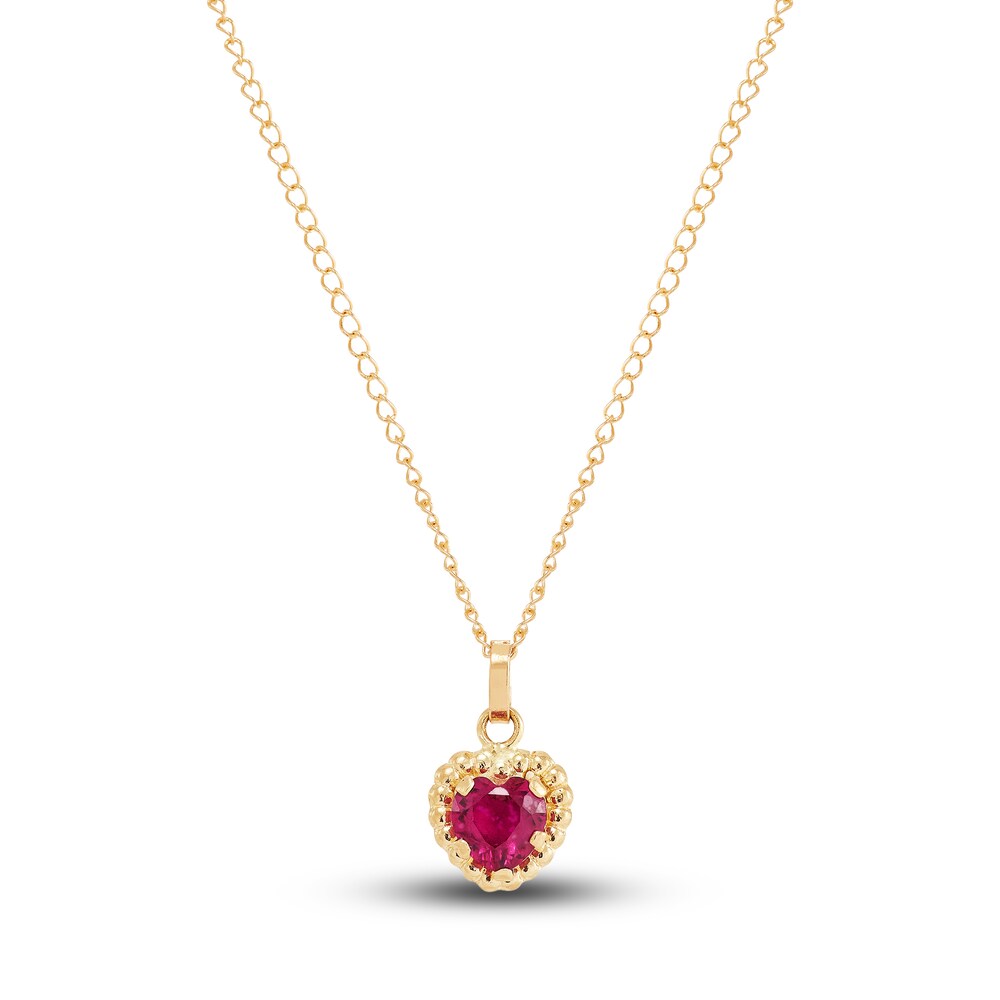 Children's Lab-Created Ruby Heart Pendant Necklace 14K Yellow Gold 13" GXngdvyD