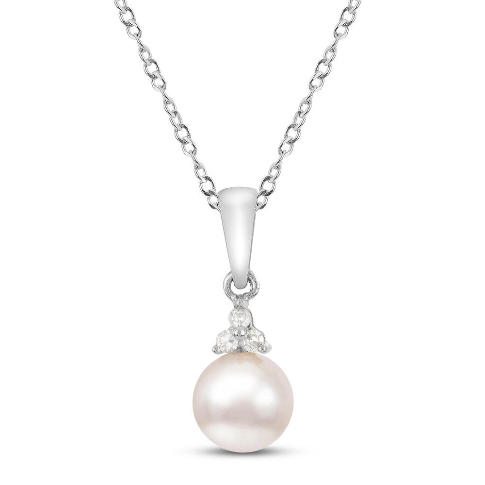 Cultured Akoya Pearl Necklace 1/20 ct tw Diamonds Round 14K White Gold HHzaTAJr Cultured Akoya Pearl Necklace 1/20 ct tw Diamonds Round 14K White Gold HHzaTAJr
