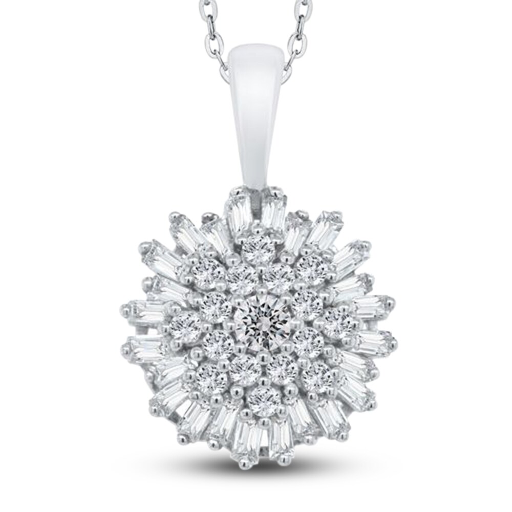 Diamond Floral Pendant Necklace 3/8 ct tw Round/Baguette 10K White Gold HX44XmrO Diamond Floral Pendant Necklace 3/8 ct tw Round/Baguette 10K White Gold HX44XmrO