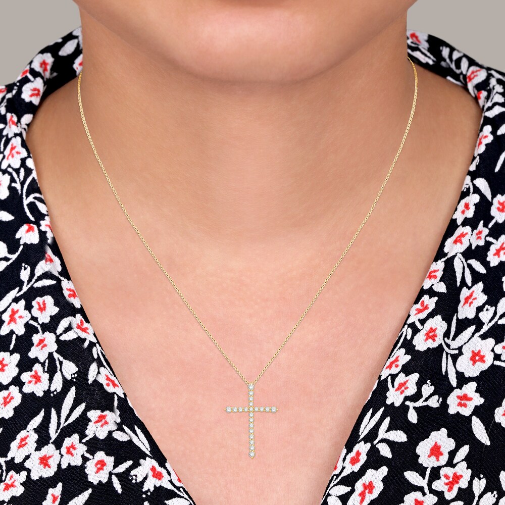 Diamond Cross Pendant Necklace 2-1/2 ct tw Round 14K Yellow Gold 18\" HwLiDeSR