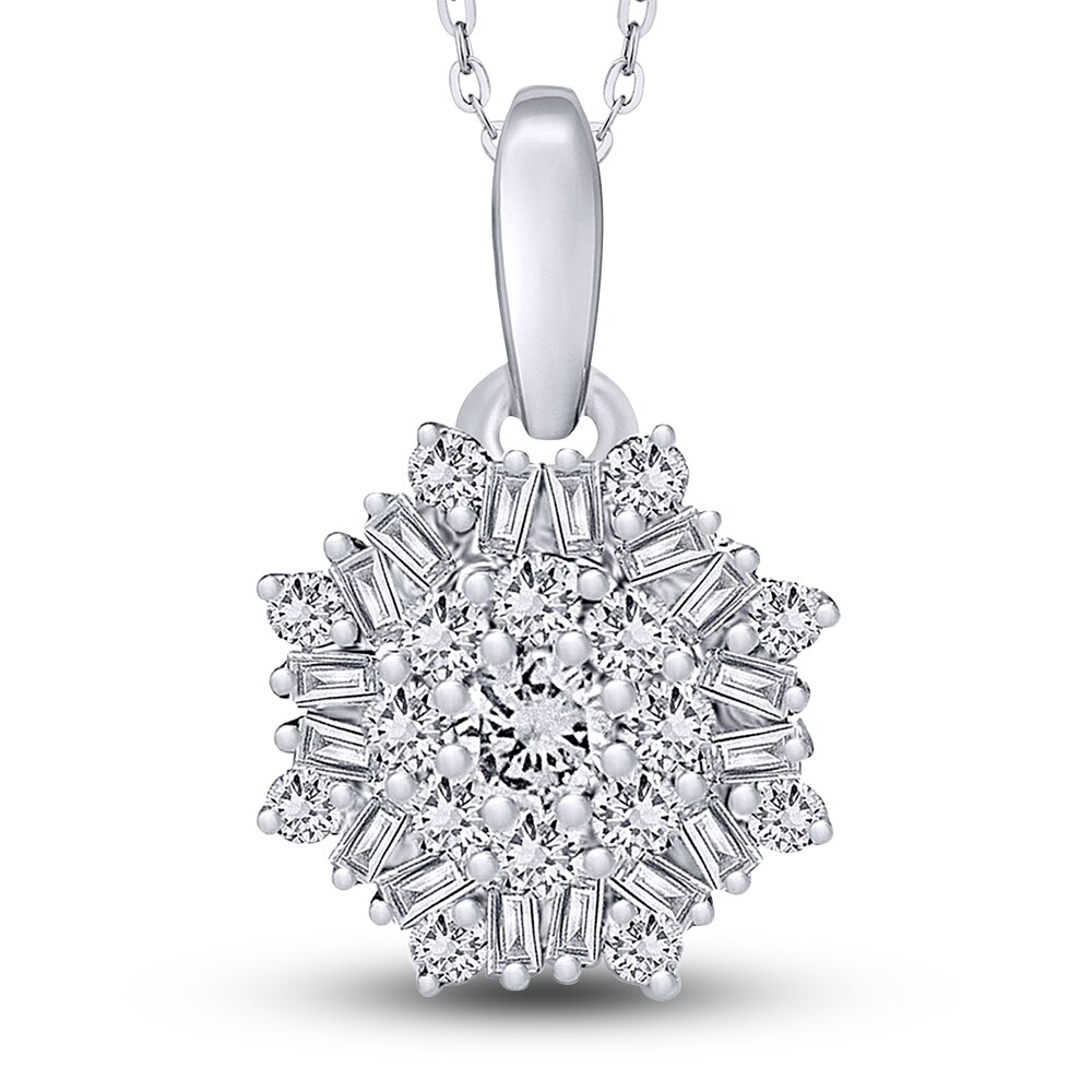 Diamond Pendant Necklace 3/8 ct tw Round/Baguette 14K White Gold 18" I0ENMND7 Diamond Pendant Necklace 3/8 ct tw Round/Baguette 14K White Gold 18" I0ENMND7