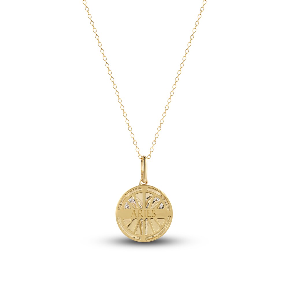 Diamond Aries Zodiac Pendant Necklace 1/10 ct tw Round 14K Yellow Gold I9nDLVOJ