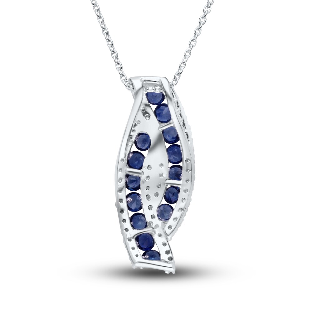 Kallati Natural Blue Sapphire Pendant Necklace 1/3 ct tw Diamonds 14K White Gold 18\" IBc3PcNx Kallati Natural Blue Sapphire Pendant Necklace 1/3 ct tw Diamonds 14K White Gold 18\" IBc3PcNx