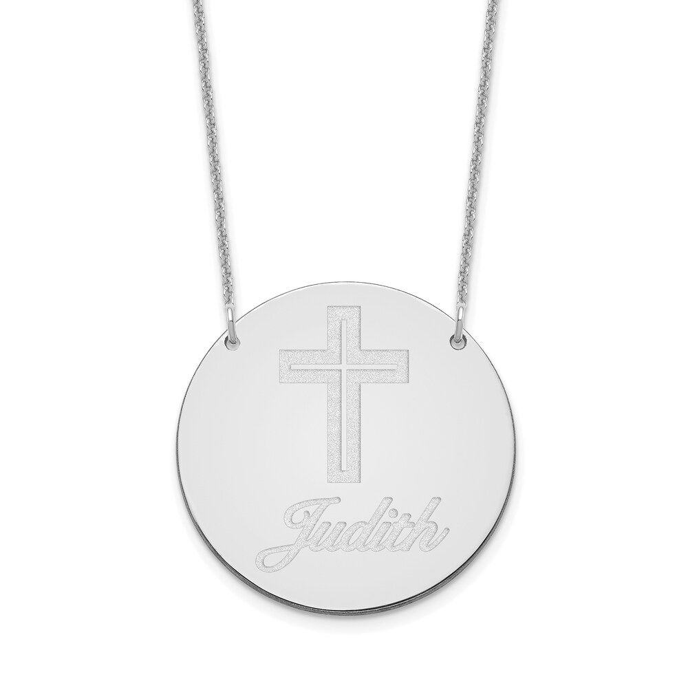 Image/Text Disk Necklace 14K White Gold IByxN7qz Image/Text Disk Necklace 14K White Gold IByxN7qz