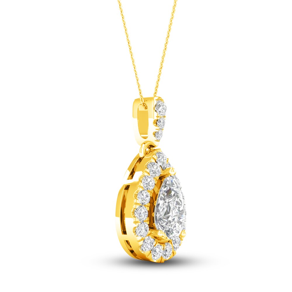 Lab-Created Diamond Pendant Necklace 3/4 ct tw Pear/Round 14K Yellow Gold IO3Encuq