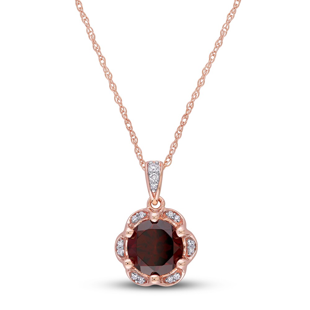 Natural Garnet Necklace 1/20 ct tw Diamonds 14K Rose Gold IXh1UPK9