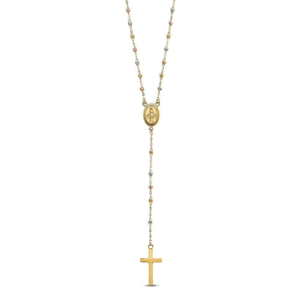 Cross Rosary Necklace 14K Tri-Tone Gold JLRGeghd