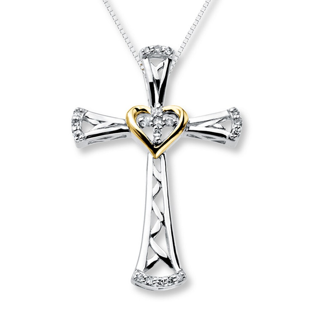 Diamond Cross Necklace 1/10 ct tw Sterling Silver/10K Gold JcJCS2Zv Diamond Cross Necklace 1/10 ct tw Sterling Silver/10K Gold JcJCS2Zv