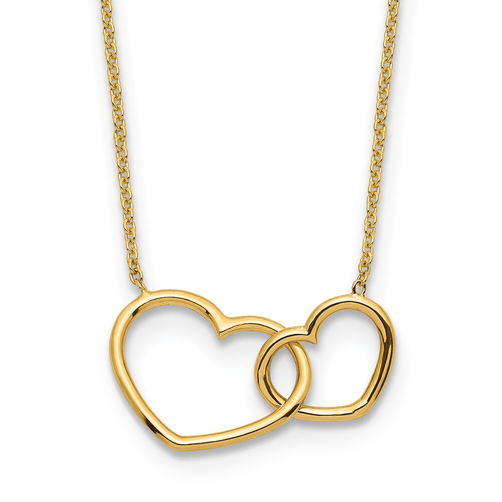 Double Heart Necklace 14K Yellow Gold 17" JoBec3zn Double Heart Necklace 14K Yellow Gold 17" JoBec3zn