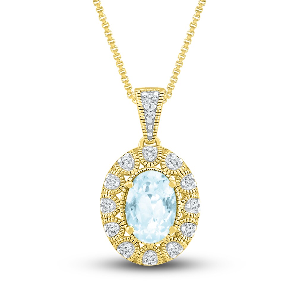 Lab-Created Sapphire & Natural Aquamarine Necklace 10K Yellow Gold JrfdHNfE