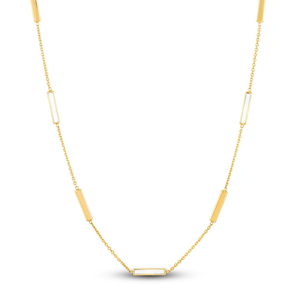 Bar Station Necklace White Enamel 14K Yellow Gold 18" KUI8pcfg Bar Station Necklace White Enamel 14K Yellow Gold 18" KUI8pcfg