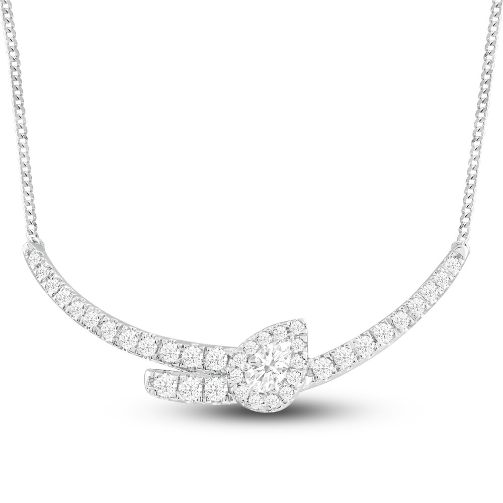 Diamond Necklace 1 ct tw Pear/Round 14K White Gold 19" Kj0AU2Ad Diamond Necklace 1 ct tw Pear/Round 14K White Gold 19" Kj0AU2Ad