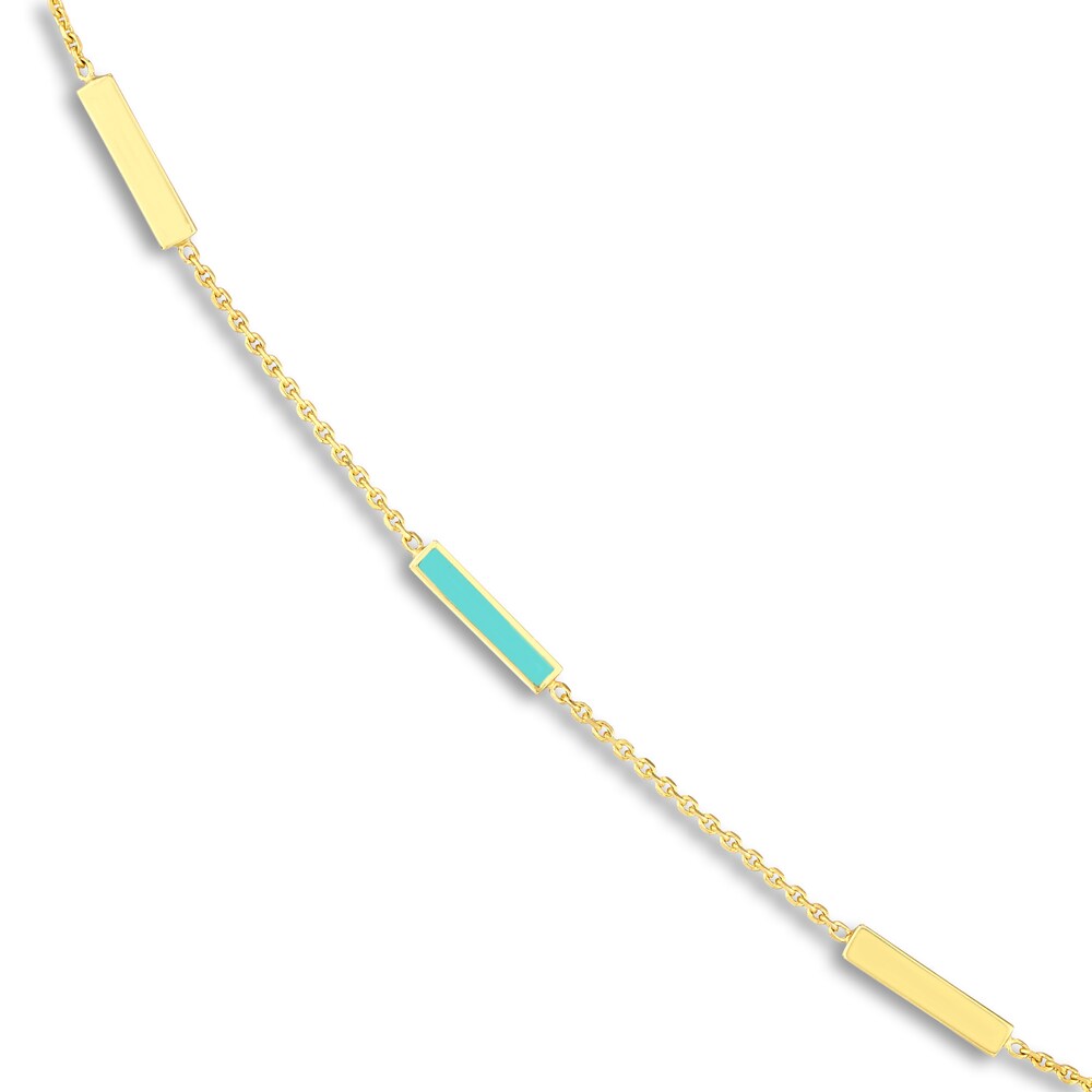 Bar Station Necklace Turquoise Enamel 14K Yellow Gold LJBWsUCK Bar Station Necklace Turquoise Enamel 14K Yellow Gold LJBWsUCK