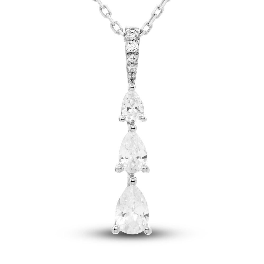 Diamond 3-Stone Pendant Necklace 1/2 ct tw Pear/Round 10K White Gold LMp9D7zU