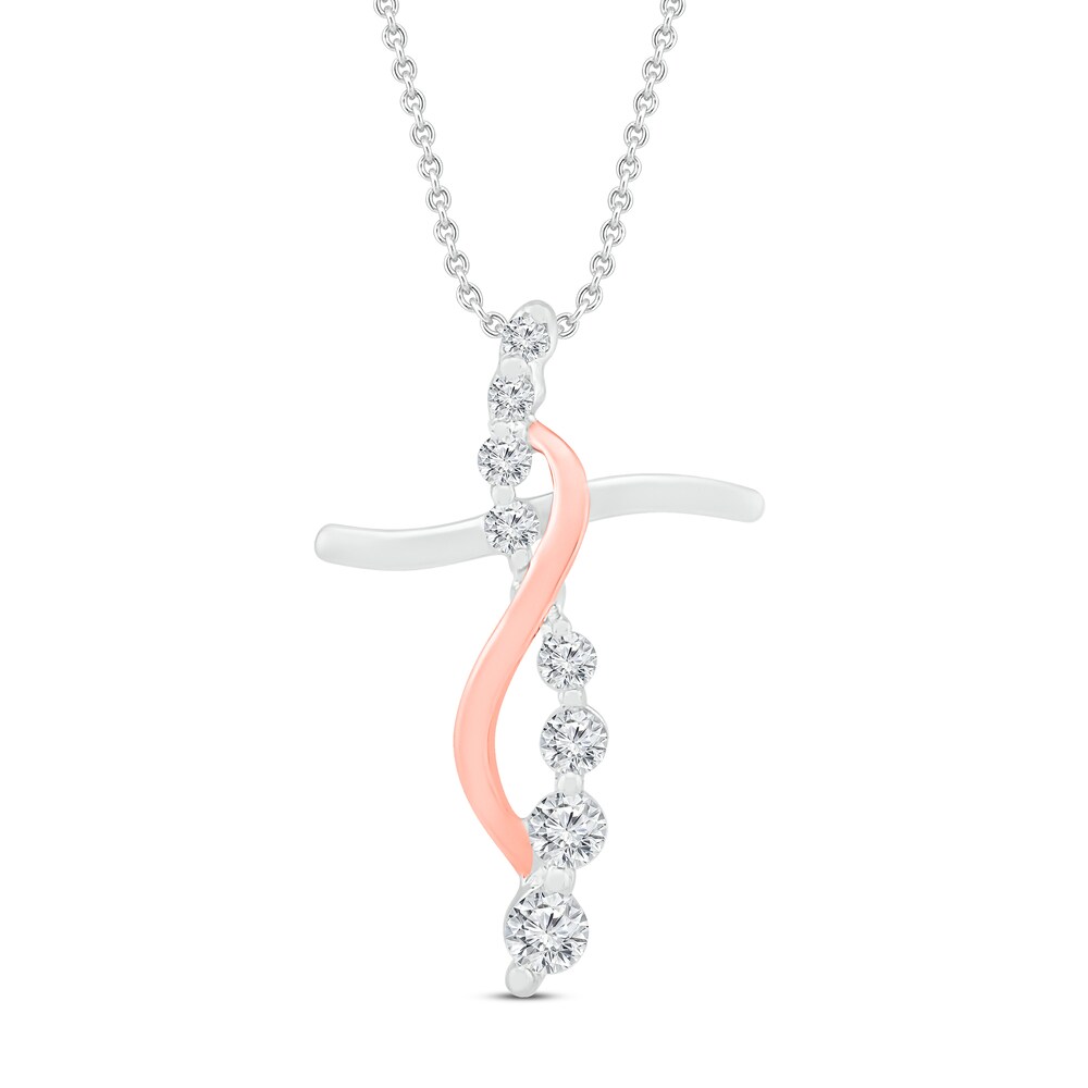Diamond Cross Necklace 1/4 ct tw Round 10K Rose Gold/Sterling Silver Lap0ML3V Diamond Cross Necklace 1/4 ct tw Round 10K Rose Gold/Sterling Silver Lap0ML3V