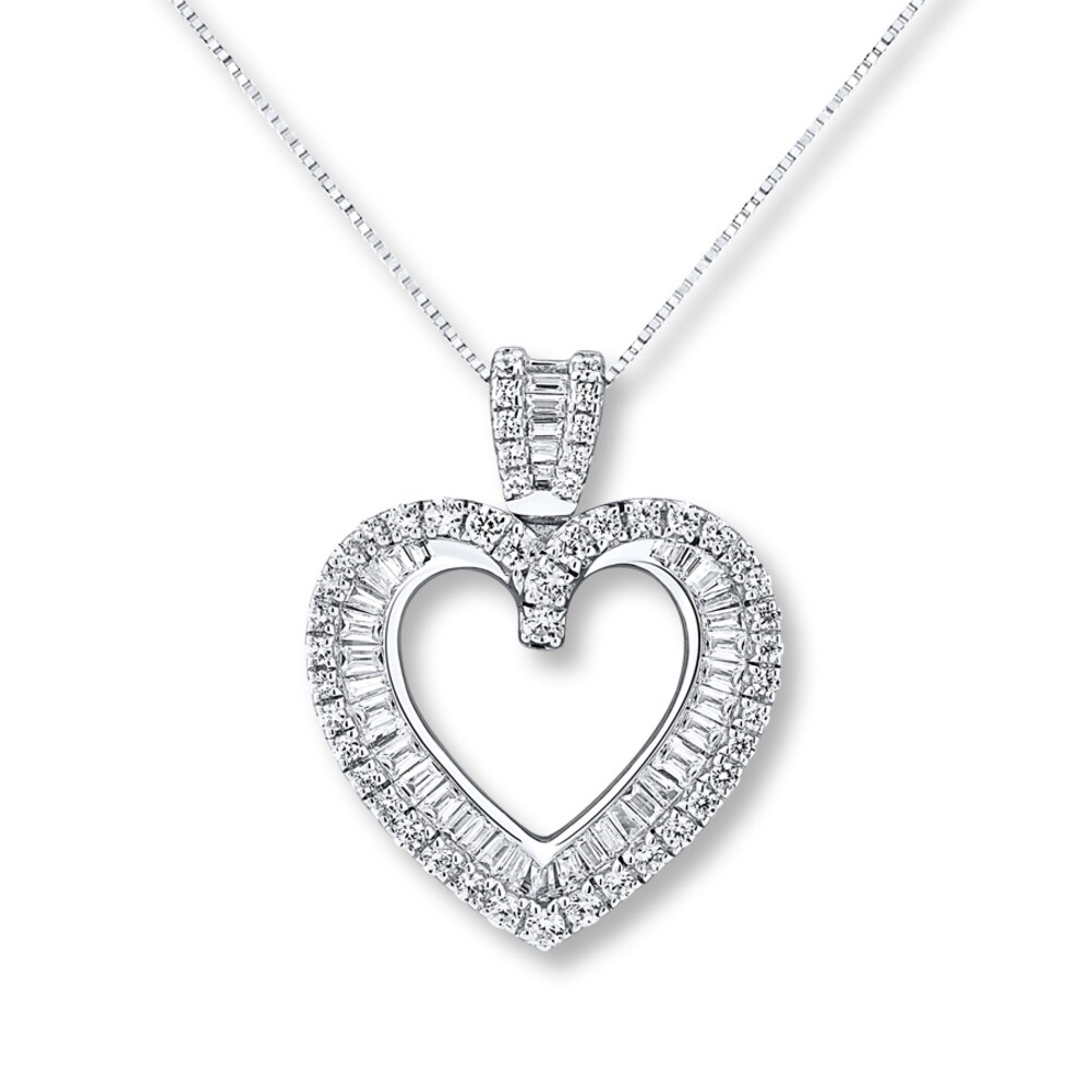 Diamond Heart Necklace 3/4 ct tw Round/Baguette 14K White Gold LrZRKGOF Diamond Heart Necklace 3/4 ct tw Round/Baguette 14K White Gold LrZRKGOF