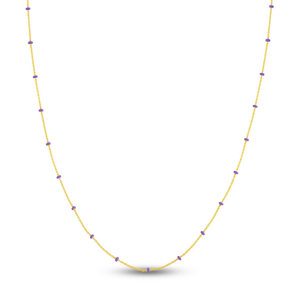 Station Necklace Lilac Enamel 14K Yellow Gold 18" MGjWnQ90 Station Necklace Lilac Enamel 14K Yellow Gold 18" MGjWnQ90
