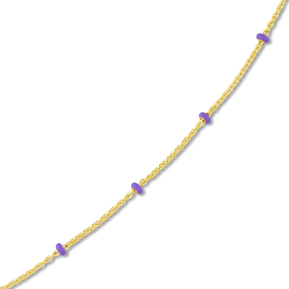 Station Necklace Lilac Enamel 14K Yellow Gold 18\" MGjWnQ90 Station Necklace Lilac Enamel 14K Yellow Gold 18\" MGjWnQ90