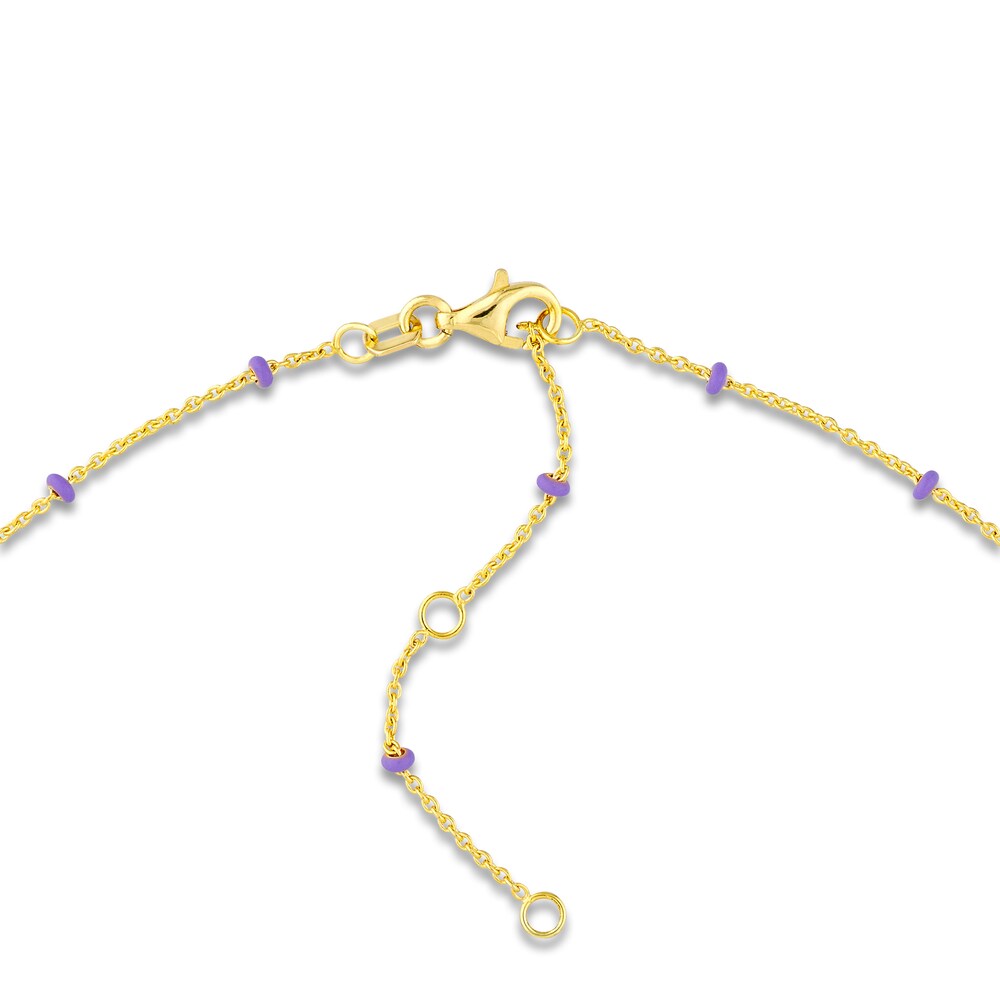 Station Necklace Lilac Enamel 14K Yellow Gold 18\" MGjWnQ90 Station Necklace Lilac Enamel 14K Yellow Gold 18\" MGjWnQ90