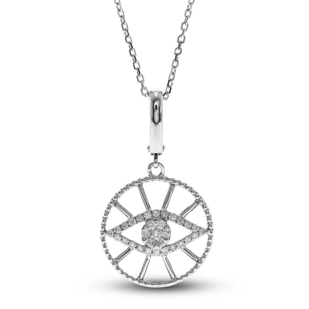 Diamond Eye Pendant Necklace 1/6 ct tw Round 14K White Gold 18\" MOe6XoF1