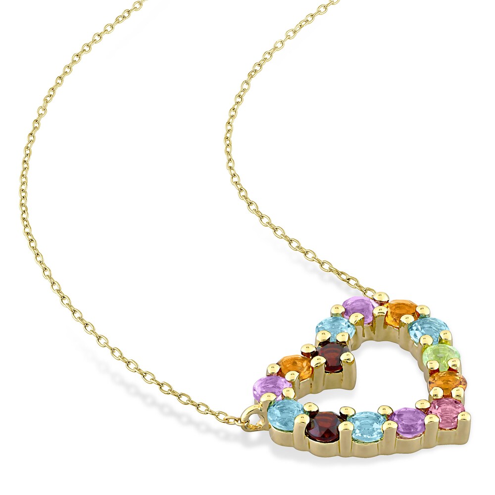 Natural Multi-Gemstone Heart Pendant Necklace 10K Yellow Gold 17\" MSSJEpcs Natural Multi-Gemstone Heart Pendant Necklace 10K Yellow Gold 17\" MSSJEpcs