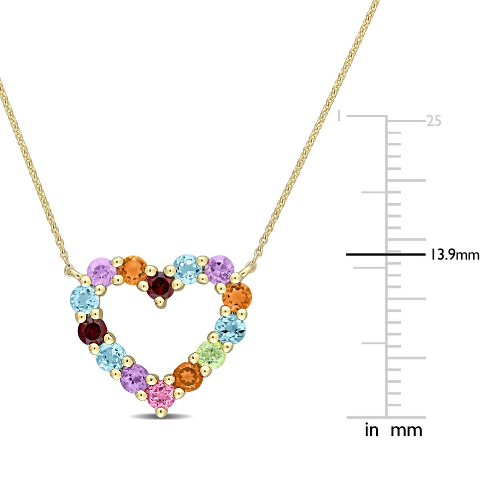 Natural Multi-Gemstone Heart Pendant Necklace 10K Yellow Gold 17\" MSSJEpcs Natural Multi-Gemstone Heart Pendant Necklace 10K Yellow Gold 17\" MSSJEpcs