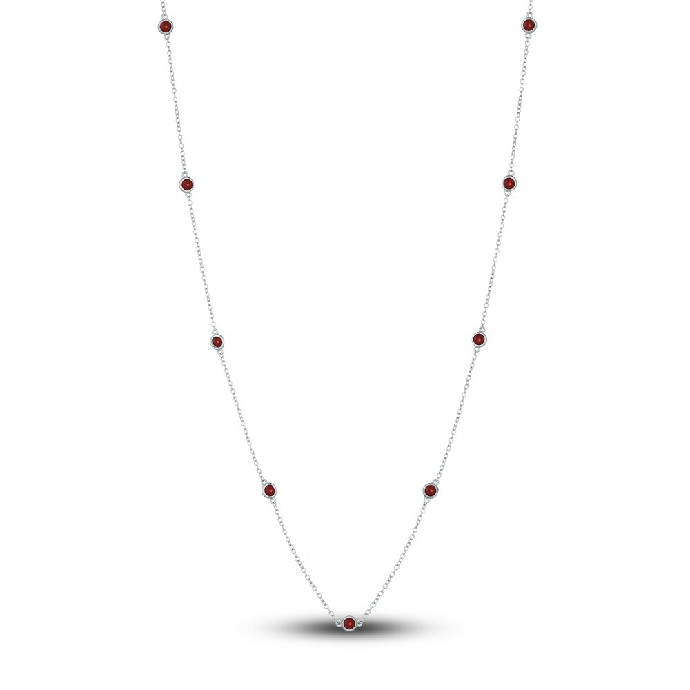Natural Garnet Station Necklace Sterling Silver 18" N8bIKwCZ