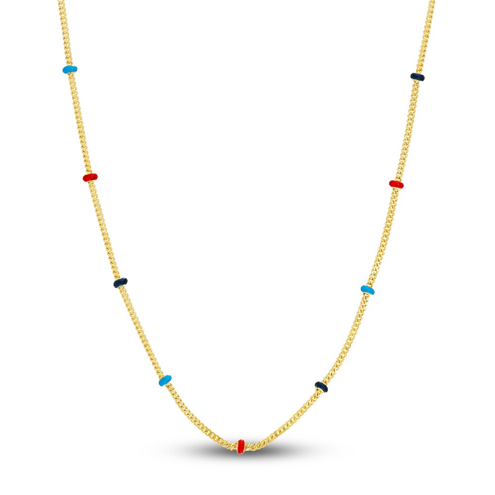 Station Necklace Red/Black /Navy Blue Enamel 14K Yellow Gold 18" N8oAB0pK Station Necklace Red/Black /Navy Blue Enamel 14K Yellow Gold 18" N8oAB0pK