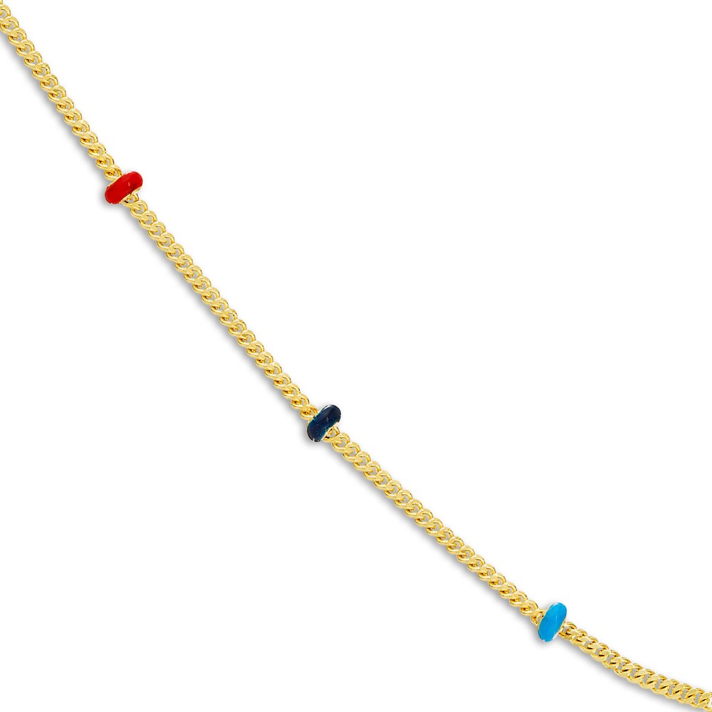 Station Necklace Red/Black /Navy Blue Enamel 14K Yellow Gold 18\" N8oAB0pK Station Necklace Red/Black /Navy Blue Enamel 14K Yellow Gold 18\" N8oAB0pK
