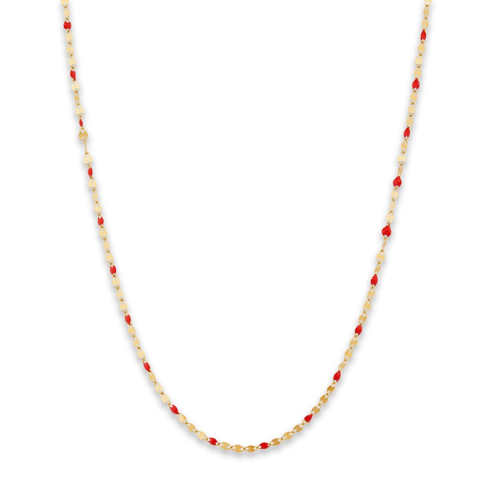 Italia D'Oro Valentino Chain Necklace Red Enamel 14K Yellow Gold 18" NRdaicCW Italia D'Oro Valentino Chain Necklace Red Enamel 14K Yellow Gold 18" NRdaicCW
