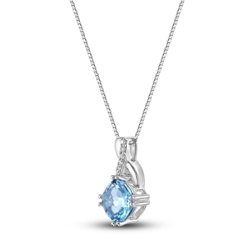 Natural Blue Topaz Pendant Necklace 1/20 ct tw Diamonds 10K White Gold 18\" Nh1ASnW8 Natural Blue Topaz Pendant Necklace 1/20 ct tw Diamonds 10K White Gold 18\" Nh1ASnW8