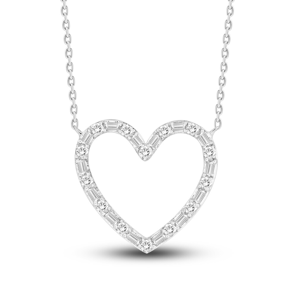 Diamond Heart Necklace 1/3 ct tw Round/Baguette 10K White Gold NwvCXxnt Diamond Heart Necklace 1/3 ct tw Round/Baguette 10K White Gold NwvCXxnt