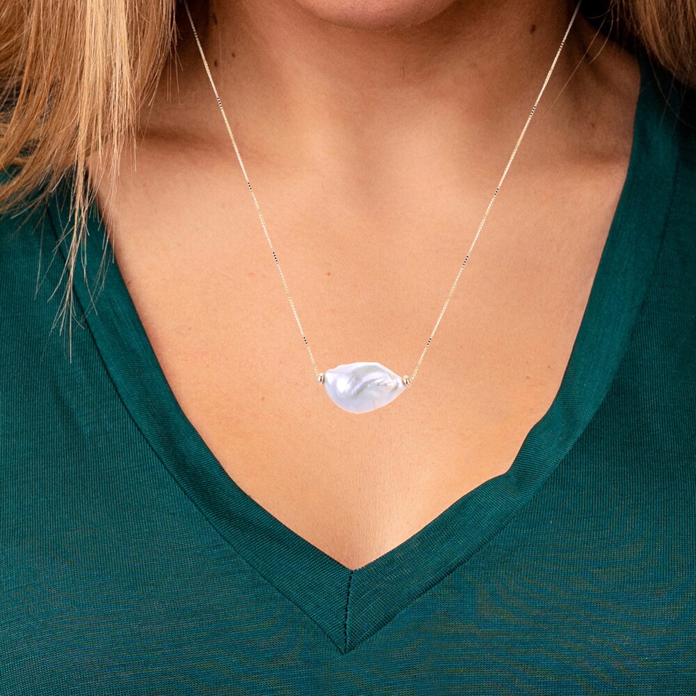 Cultured Keshi Pearl Necklace 14K Yellow Gold 18\" O4rJBQqS Cultured Keshi Pearl Necklace 14K Yellow Gold 18\" O4rJBQqS