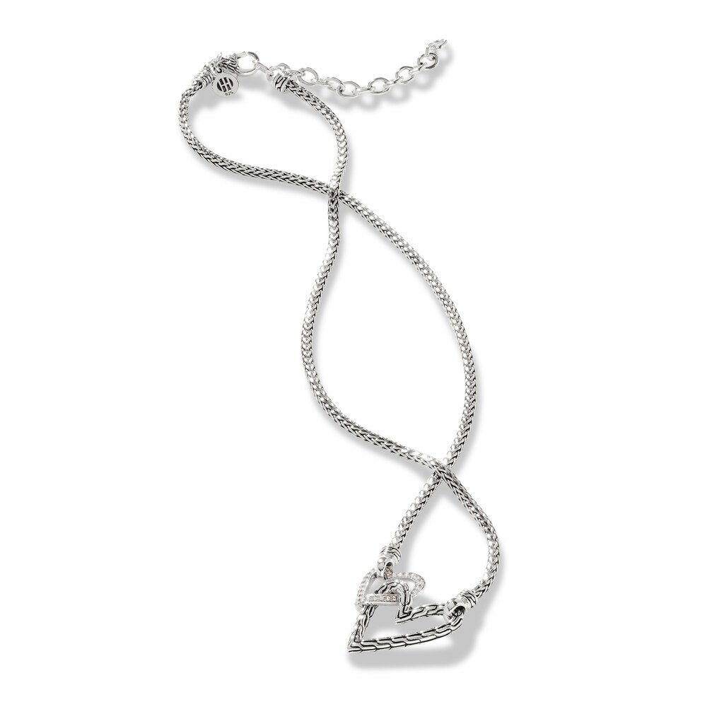 John Hardy Diamond Classic Chain Pendant Necklace 1/8 ct tw Round Sterling Silver 16\" OQHmInfF
