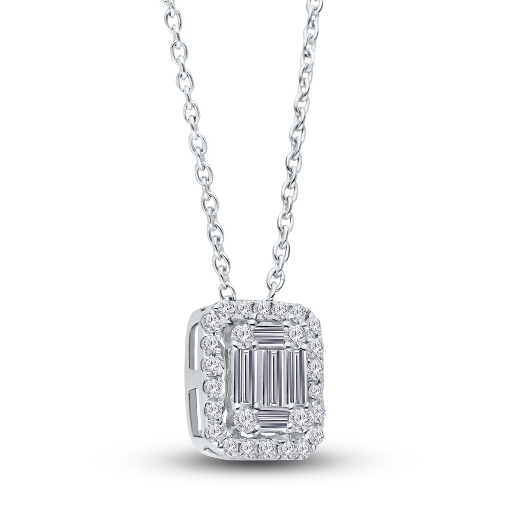 Kallati Diamond Pendant Necklace 1/4 ct tw Baguette/Round 14K White Gold 18\" ObmlnuuA Kallati Diamond Pendant Necklace 1/4 ct tw Baguette/Round 14K White Gold 18\" ObmlnuuA