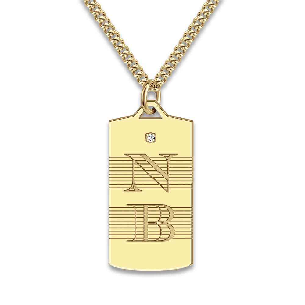 Men's Personalized Initial Pendant Necklace Diamond Accent Yellow Gold-Plated Sterling Silver 20" OnHLnDmn Men's Personalized Initial Pendant Necklace Diamond Accent Yellow Gold-Plated Sterling Silver 20" OnHLnDmn