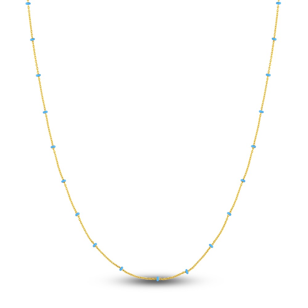 Station Necklace Light Blue Enamel 14K Yellow Gold 18\" OvL0B7hO