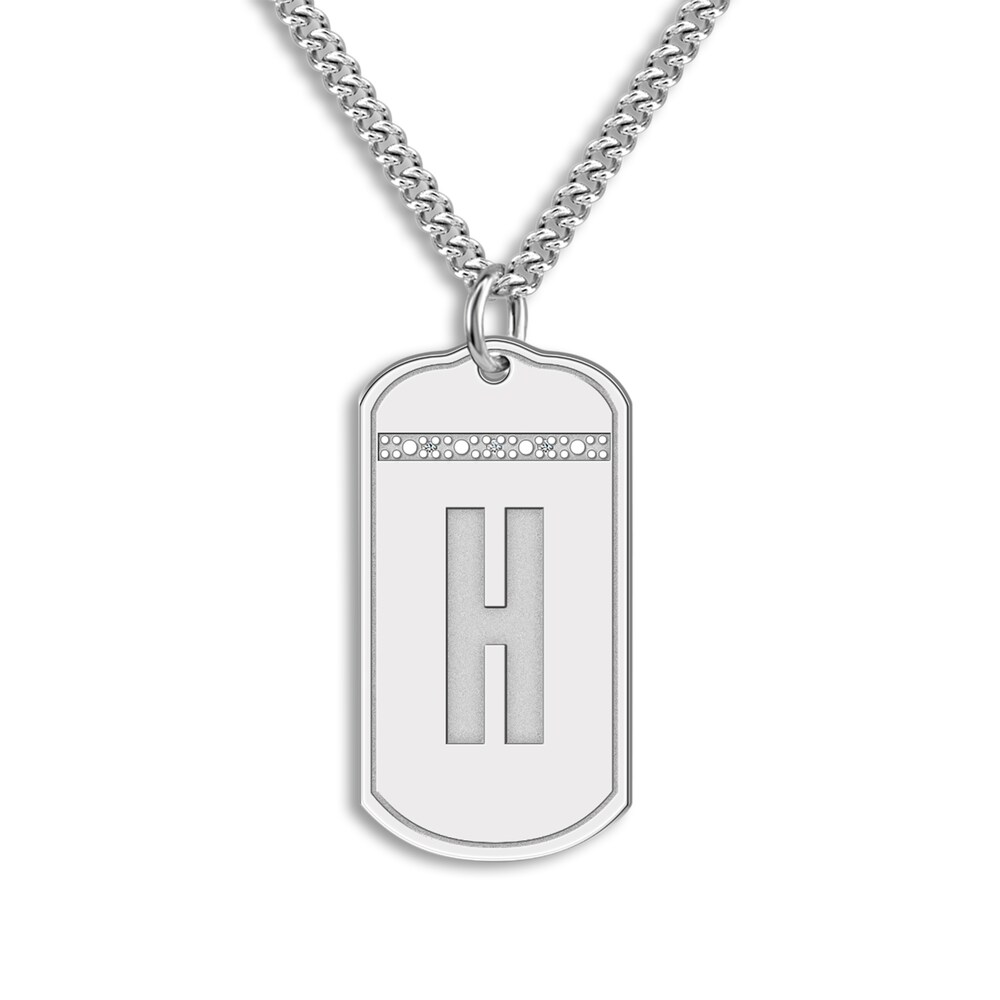 Men's Personalized Initial Pendant Necklace Diamond Accents Sterling Silver 20" P3mB4Dmk