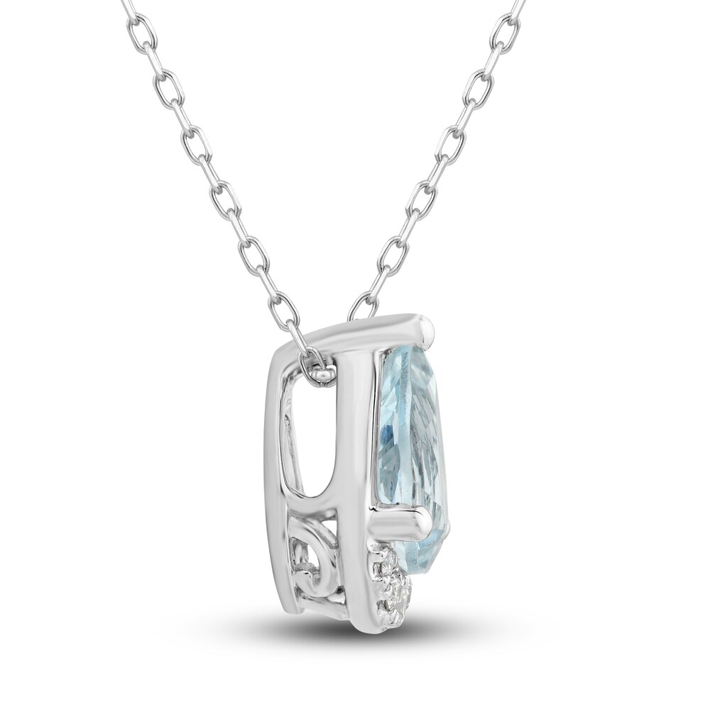 Natural Aquamarine Pendant Necklace 1/20 ct tw Diamonds 10K White Gold 18\" PdyJb2kp Natural Aquamarine Pendant Necklace 1/20 ct tw Diamonds 10K White Gold 18\" PdyJb2kp