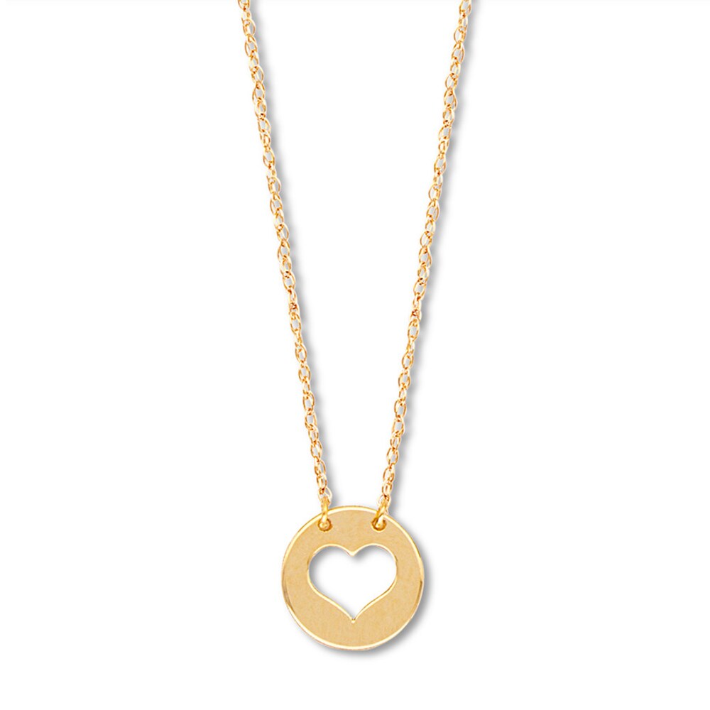 Disc Heart Necklace 14K Yellow Gold 16" Adjustable Px4MdU3L