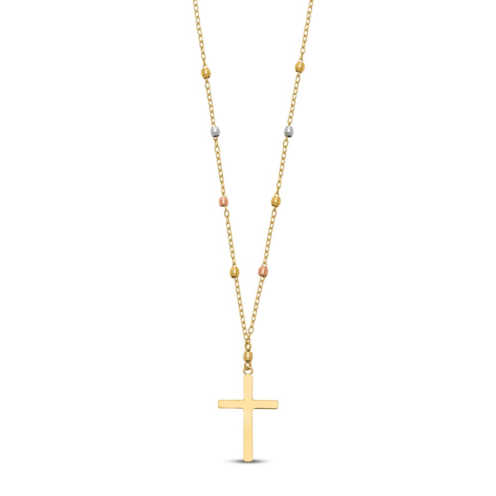 Diamond-Cut Beaded Cross Necklace 14K Tri-Tone Gold QHWyL9CH Diamond-Cut Beaded Cross Necklace 14K Tri-Tone Gold QHWyL9CH