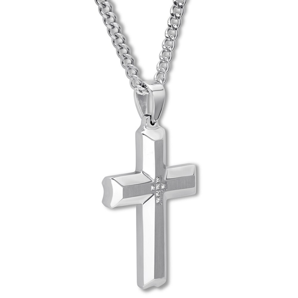 Cross Necklace 1/20 ct tw Diamonds Stainless Steel R29ez4d3 Cross Necklace 1/20 ct tw Diamonds Stainless Steel R29ez4d3