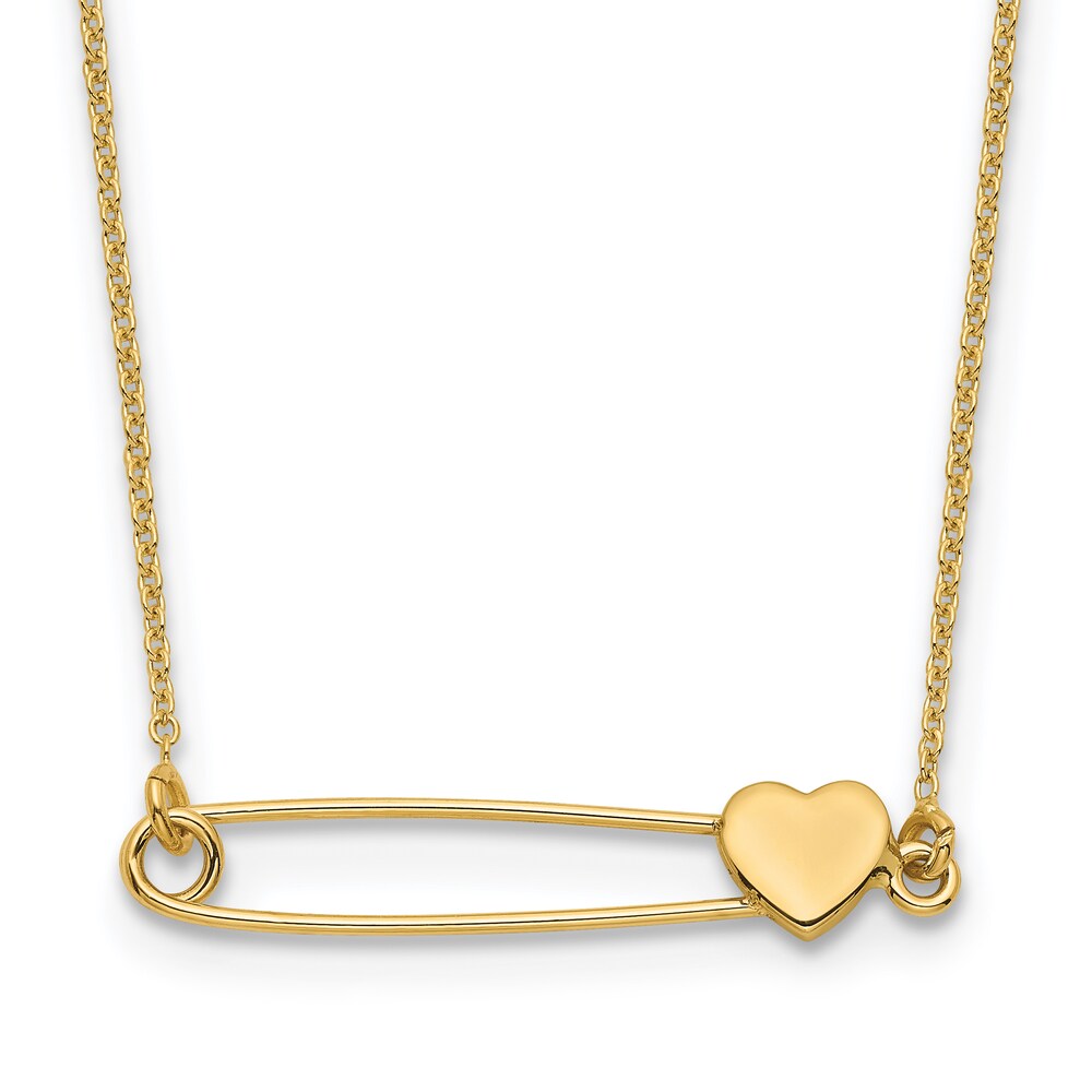 Safety Pin Heart Necklace 14K Yellow Gold 17" RIQV9hkg Safety Pin Heart Necklace 14K Yellow Gold 17" RIQV9hkg