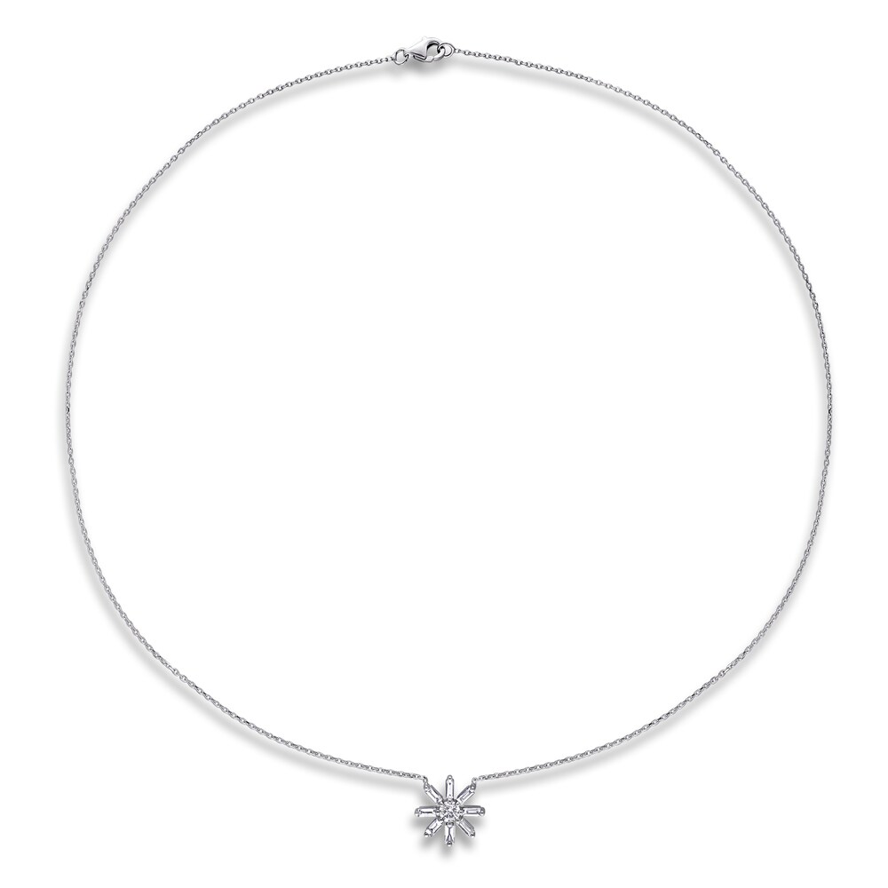 Diamond Flower Necklace 5/8 ct tw Round 14K White Gold 17\" RKvnYSKE