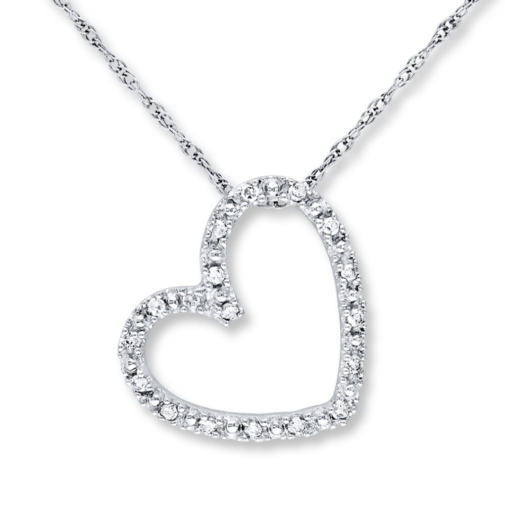 Diamond Heart Necklace 1/10 ct tw Round-cut 10K White Gold RVegAHBO Diamond Heart Necklace 1/10 ct tw Round-cut 10K White Gold RVegAHBO