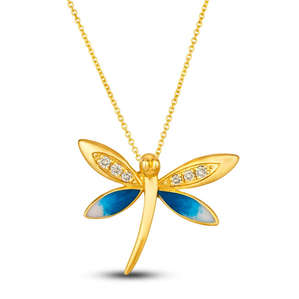 Le Vian Diamond Dragonfly Pendant Necklace 1/8 ct tw Round Blue Enamel 14K Honey Gold 19" Rj5gJCGg Le Vian Diamond Dragonfly Pendant Necklace 1/8 ct tw Round Blue Enamel 14K Honey Gold 19" Rj5gJCGg