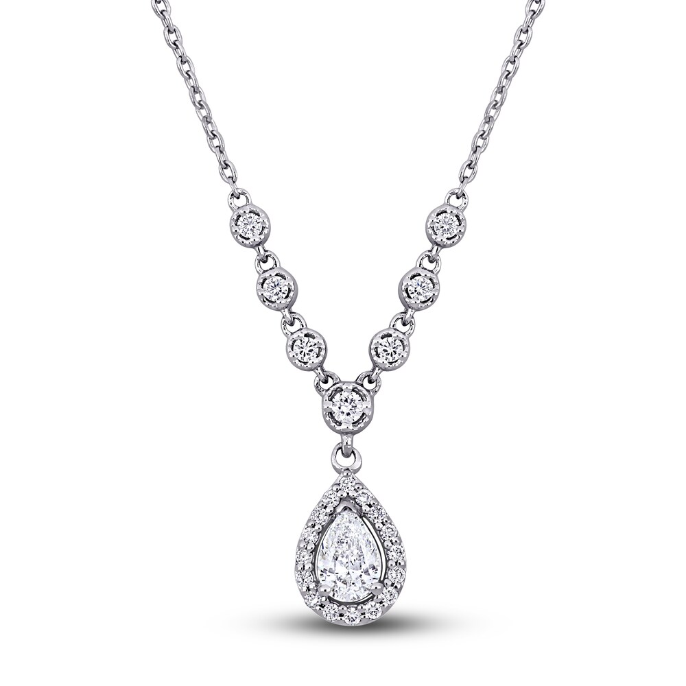 Diamond Teardrop Necklace 1/2 ct tw Pear/Round 18K White Gold 17.5" S7UzeQFm Diamond Teardrop Necklace 1/2 ct tw Pear/Round 18K White Gold 17.5" S7UzeQFm