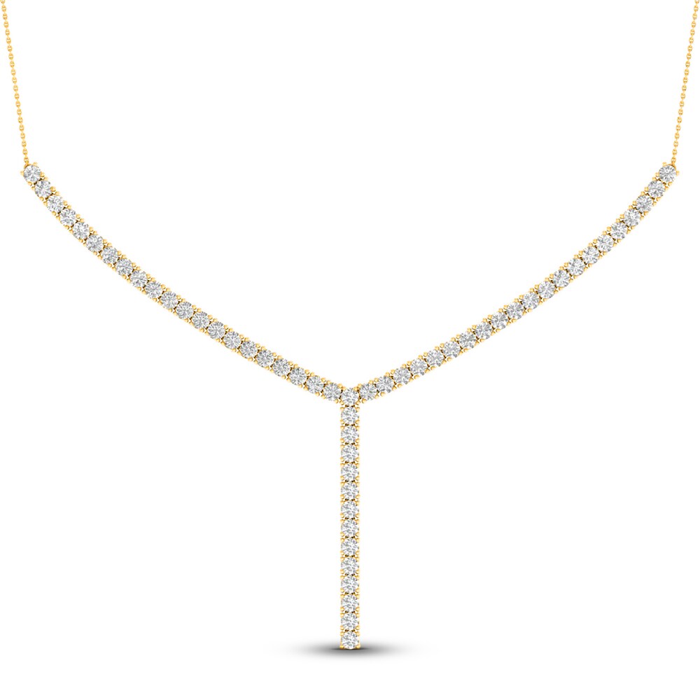 Lab-Created Diamond Lariat Necklace 5 ct tw Round 14K Yellow Gold 18" SAyruMQg