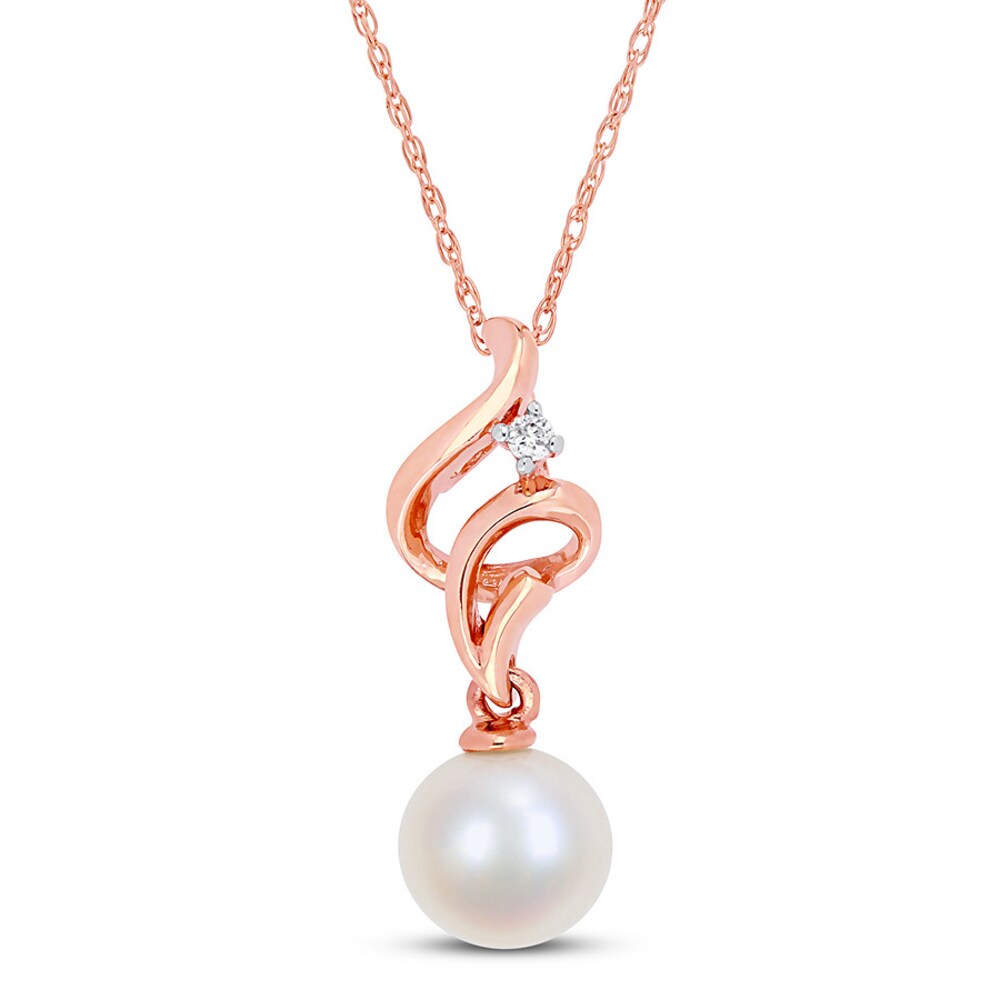 Cultured Pearl Necklace Diamond Accent 10K Rose Gold SoISSwc7 Cultured Pearl Necklace Diamond Accent 10K Rose Gold SoISSwc7