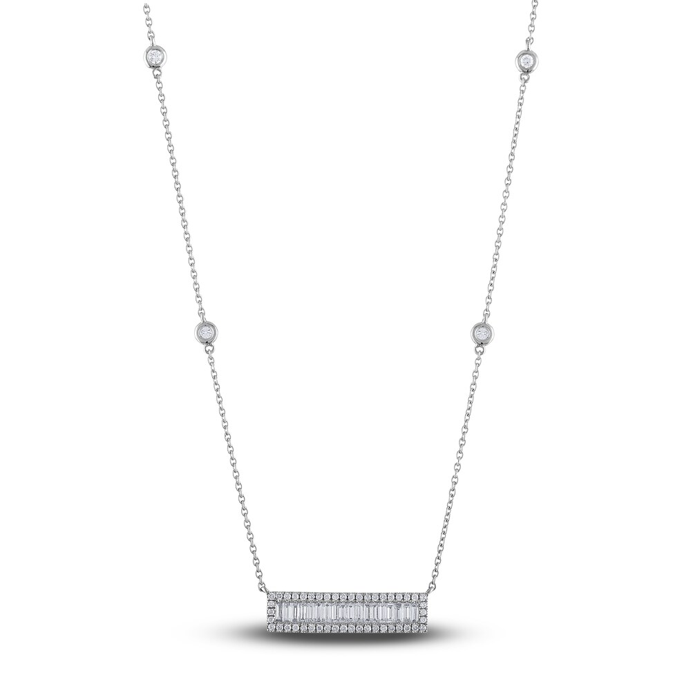 Diamond Bar Necklace 1 ct tw Baguette/Round 14K White Gold 18" TgaklV7U Diamond Bar Necklace 1 ct tw Baguette/Round 14K White Gold 18" TgaklV7U